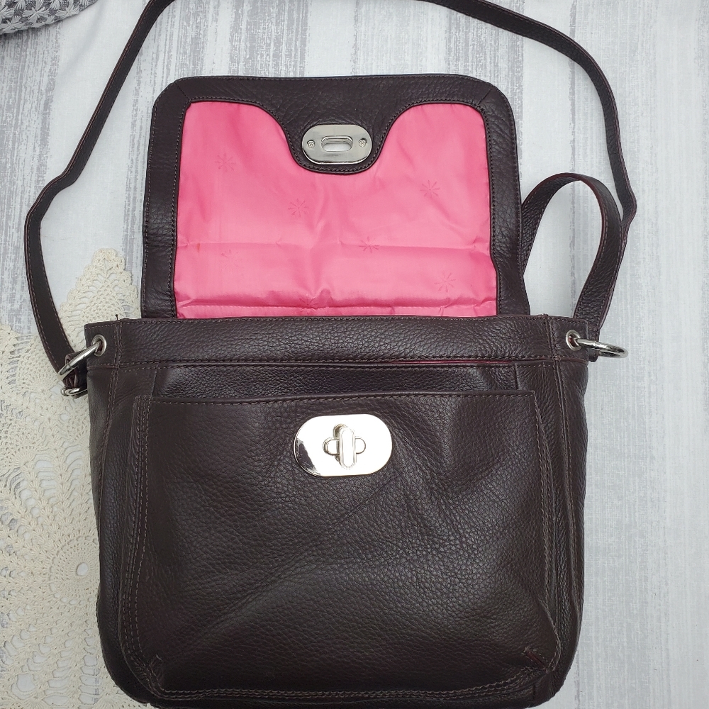 Isaac Mizrahi Leather Dark Maroon Flap Closure Small Messanger Bag w/ Top handle - Picture 9 of 16